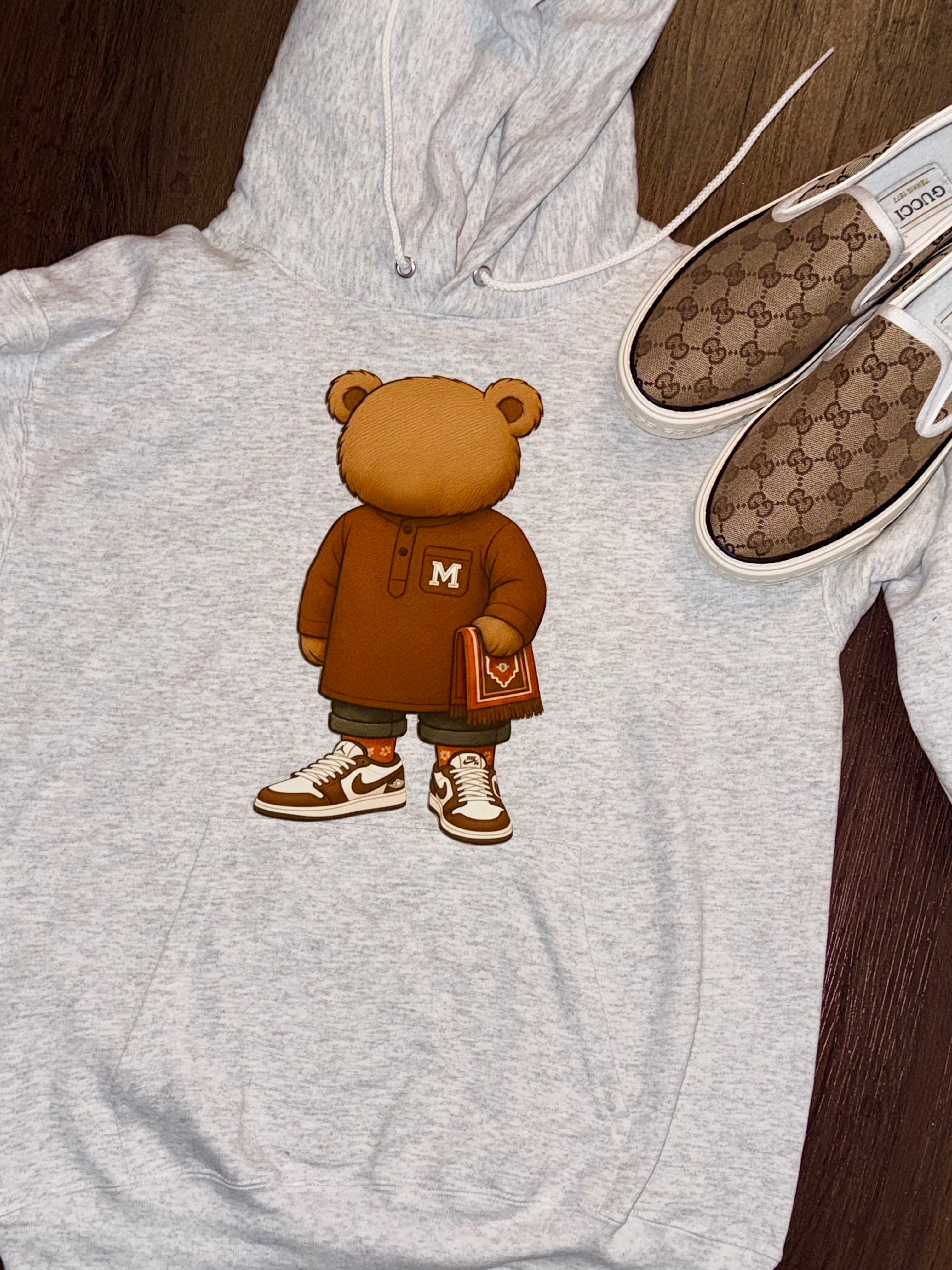 Grey teddy bear prayer rug