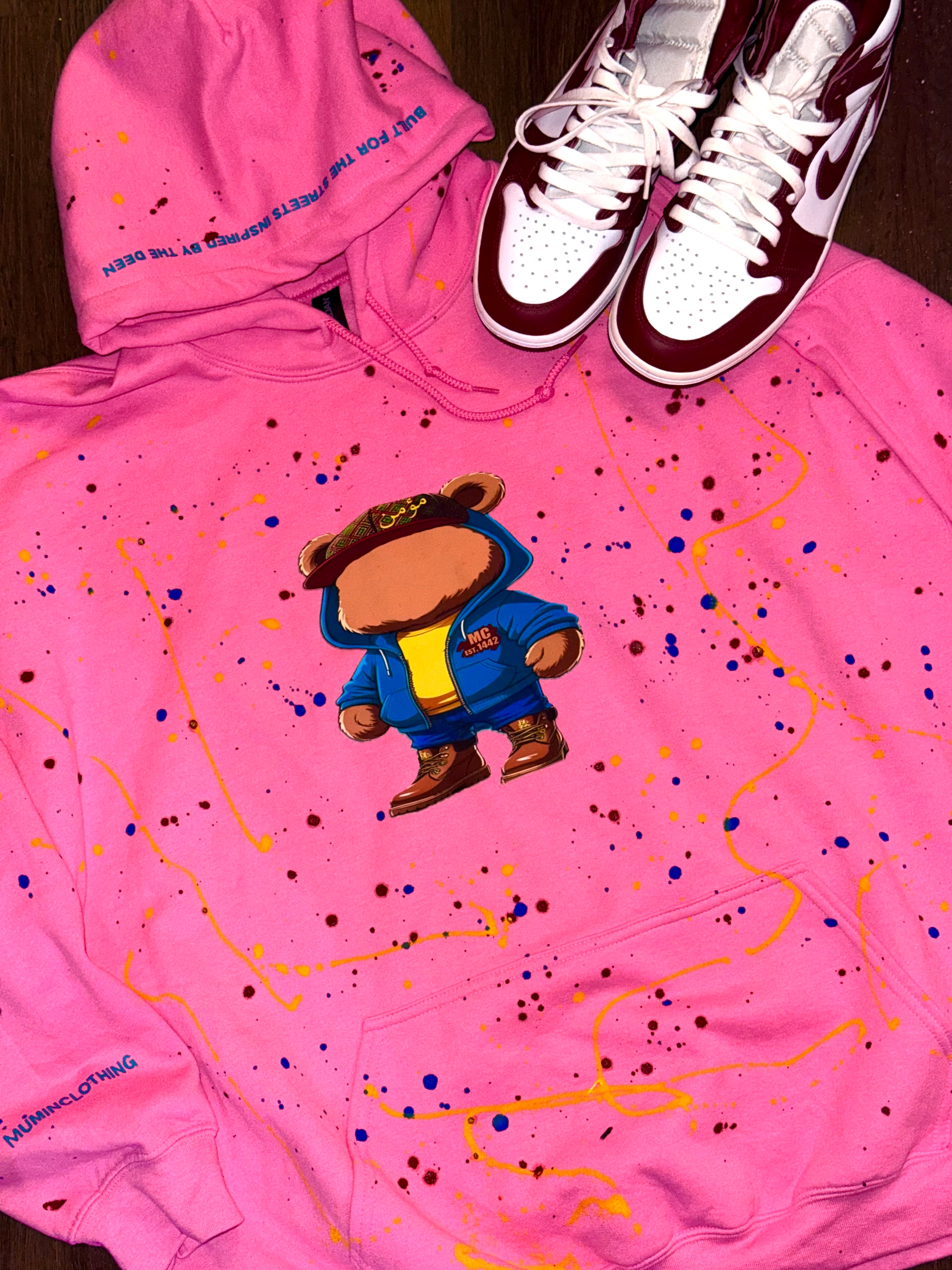 Pink urban teddy bear hoodie