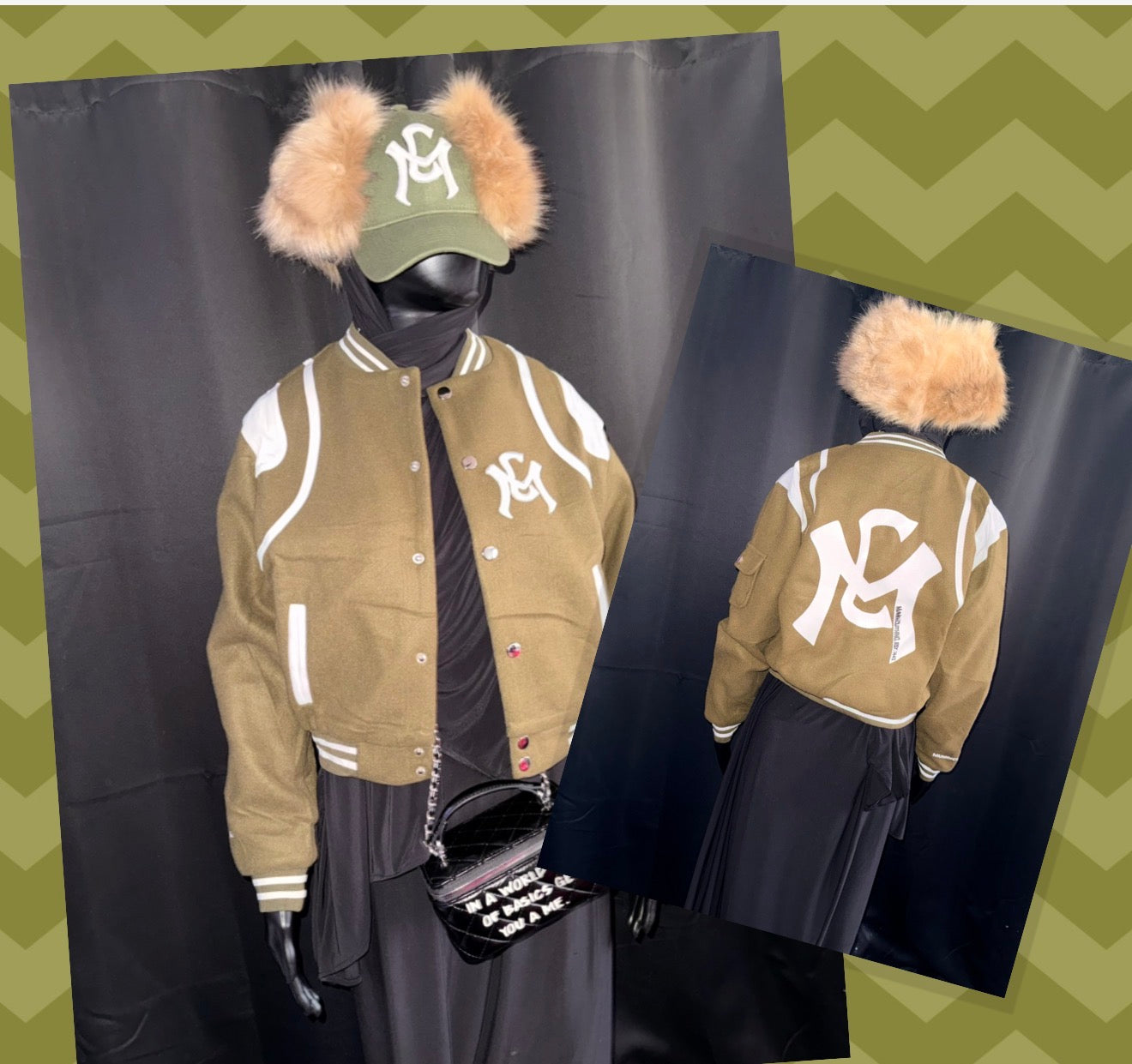 Olive green varsity jacket