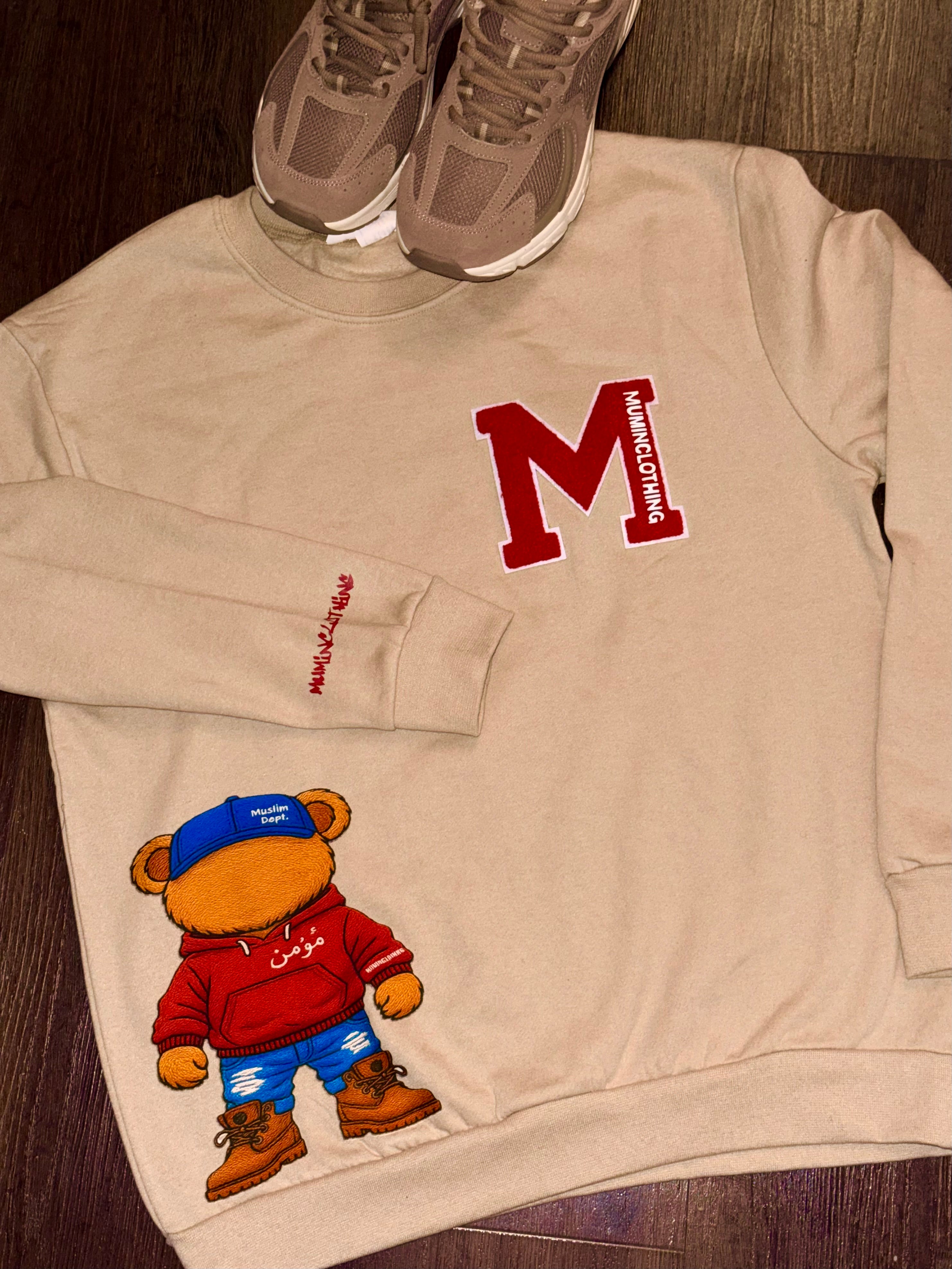 Tan M patch sweatshirt