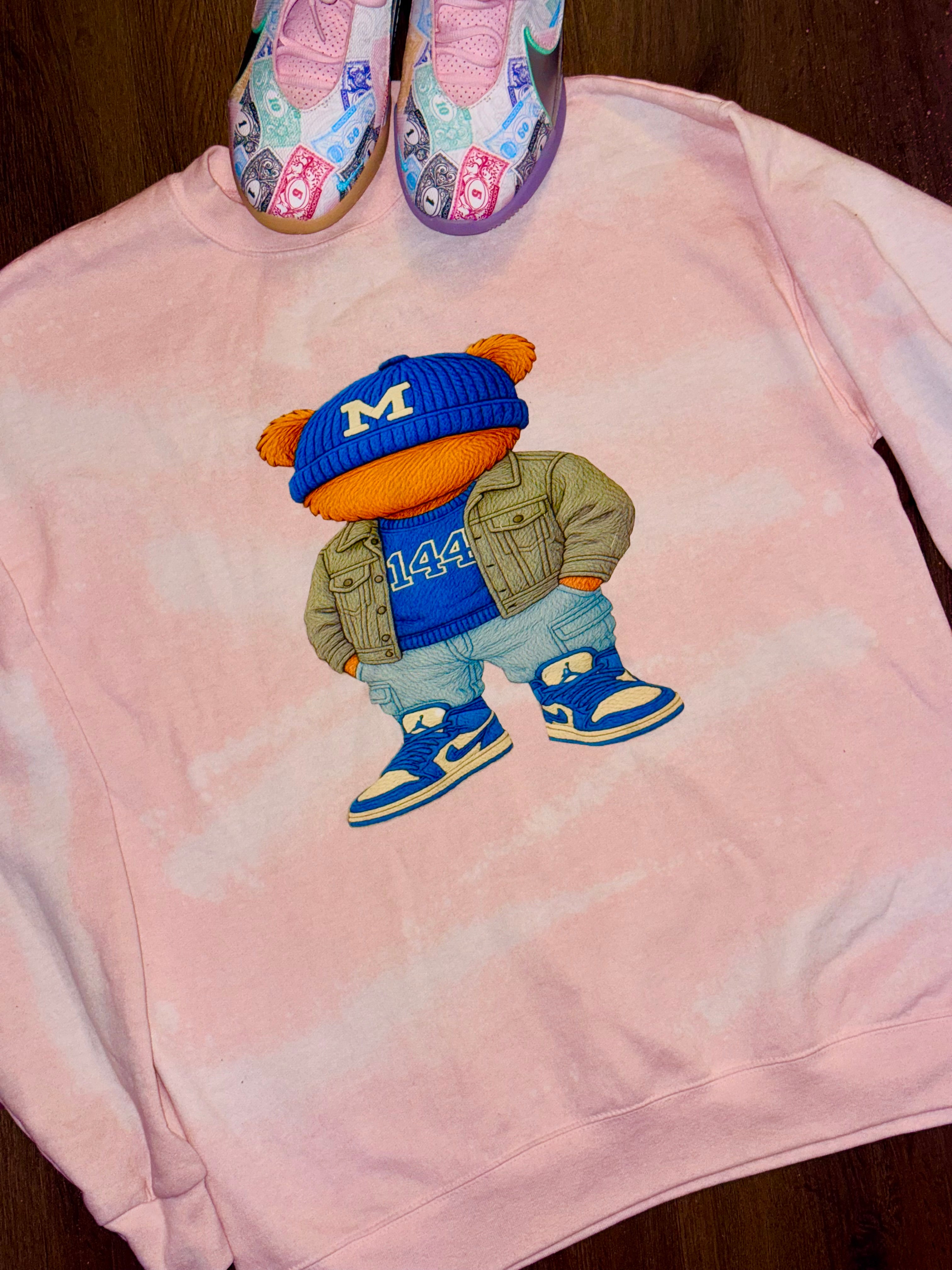 Pink bleached teddy bear sweatshirt