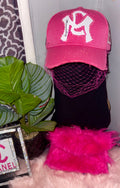Pink face net fitted cap