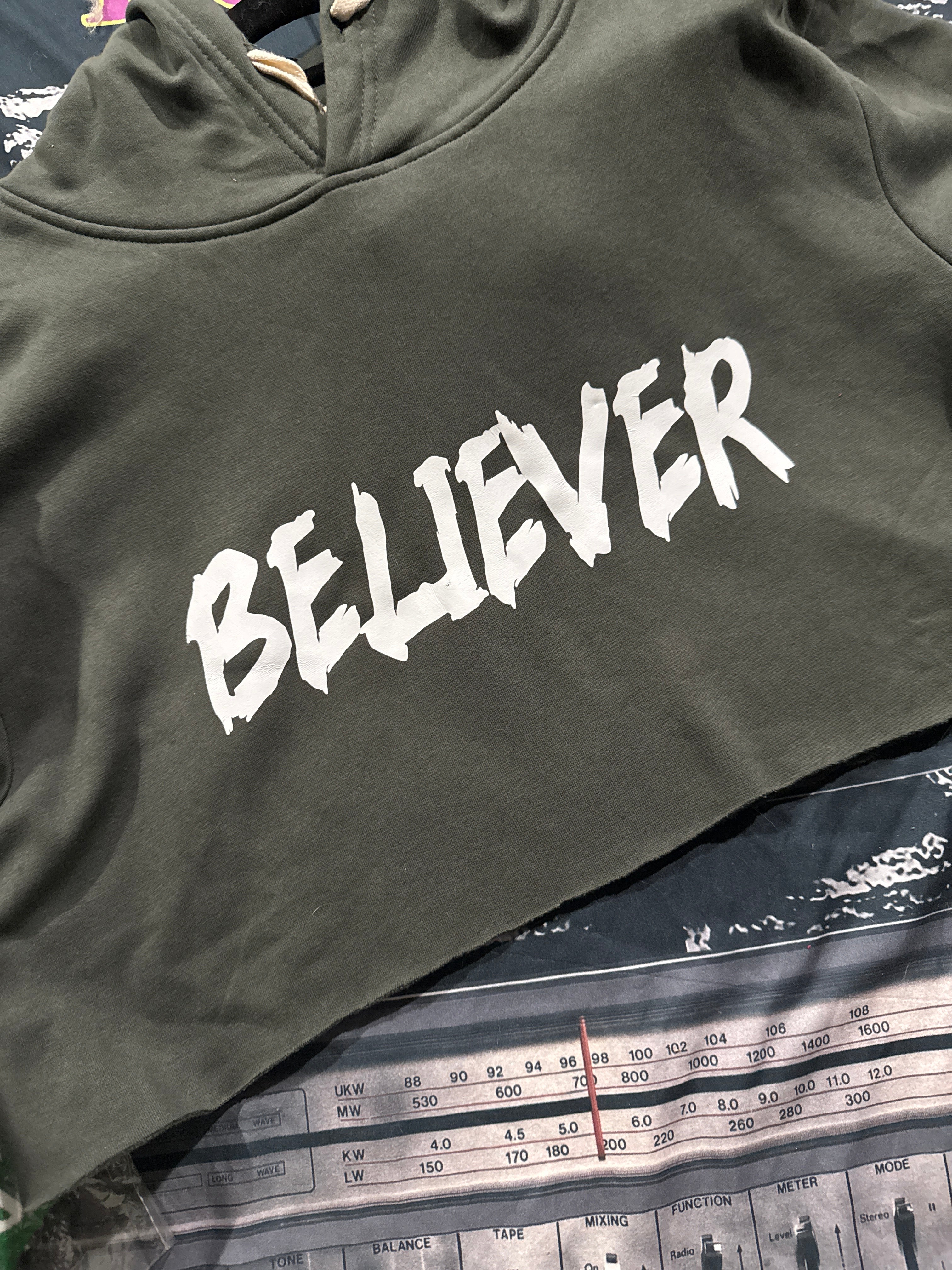 Cropped hoodie olive green