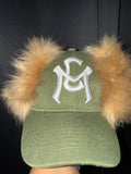 Olive green fur fitted hat